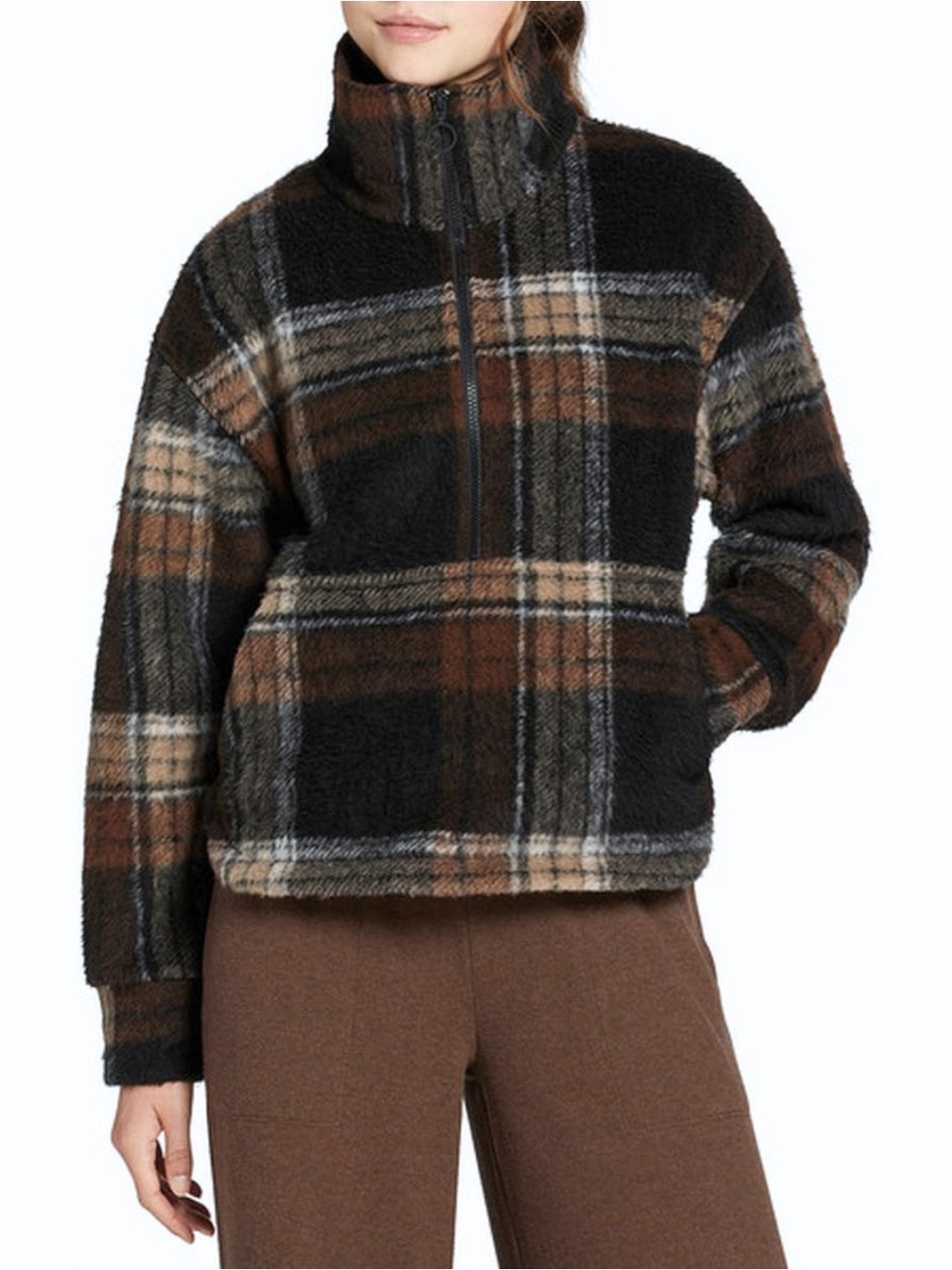 Alpine Design Cozy Cottage 1/4 Zip Plaid Sherpa Pullover